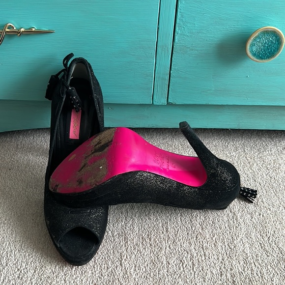 Retro Betsy black with silver sparkle, high-heeled, open toe shoes - Picture 3 of 7